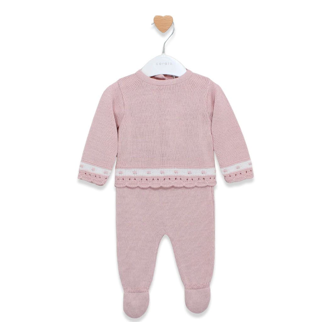 Conjunto de lã para bebé de 3 peças, riscas brancas e bege, 3315 La Casita de Pepito (0 a 3 meses)