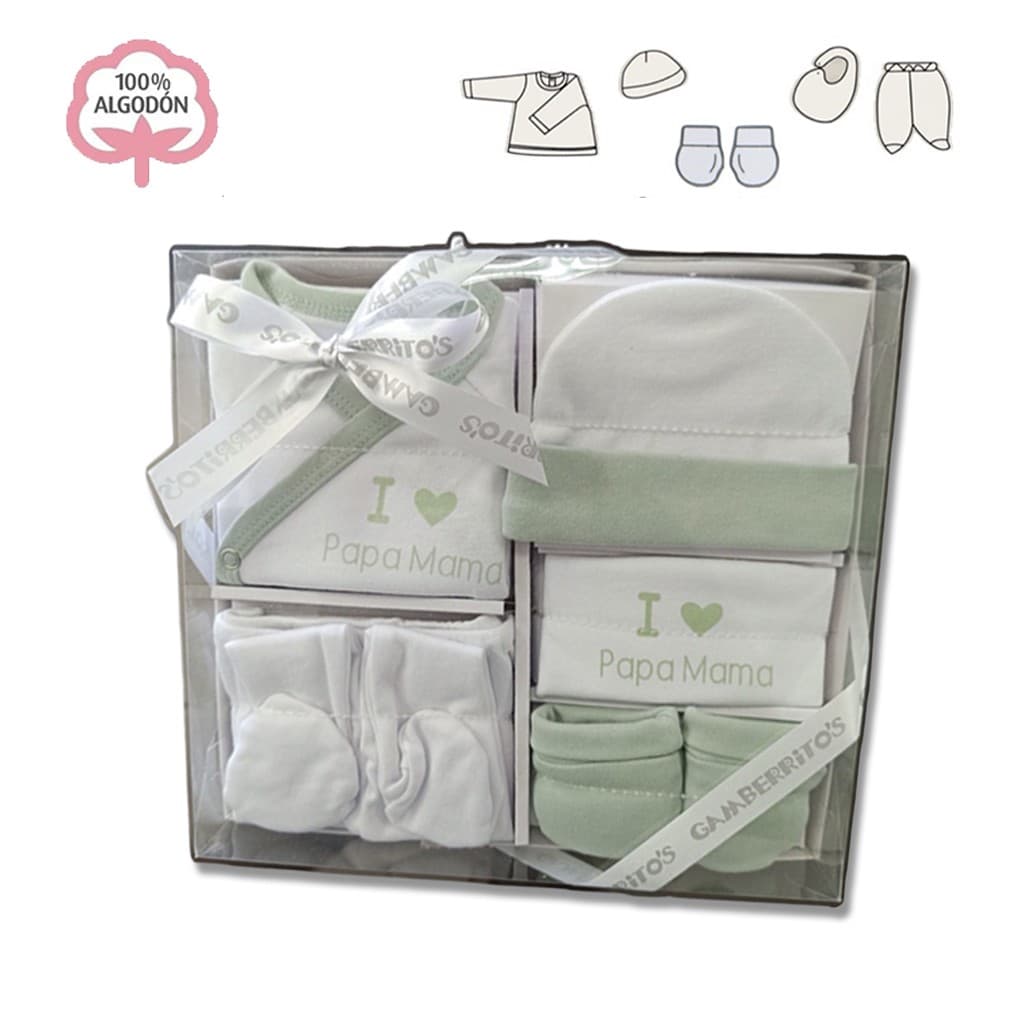 Set regalo bebé 5 piezas 100% algodón algodón I Love Papa-Mama Gamberritos 11038