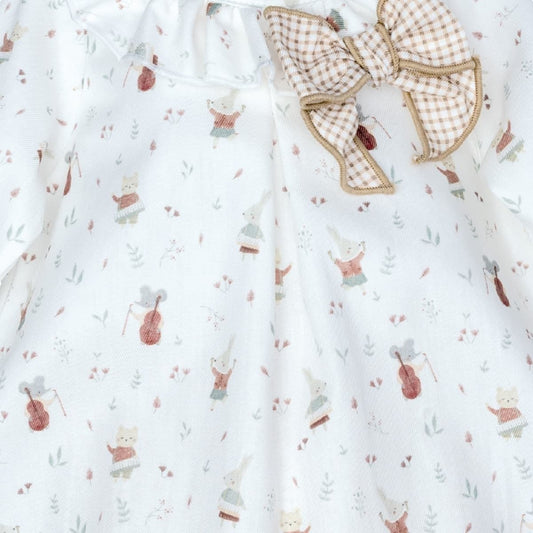 Jesusito para bebé niña estampado 100% algodón con lazo vichy y braguita con volante Calamaro Arosa 621122126 (Modelo 22126)