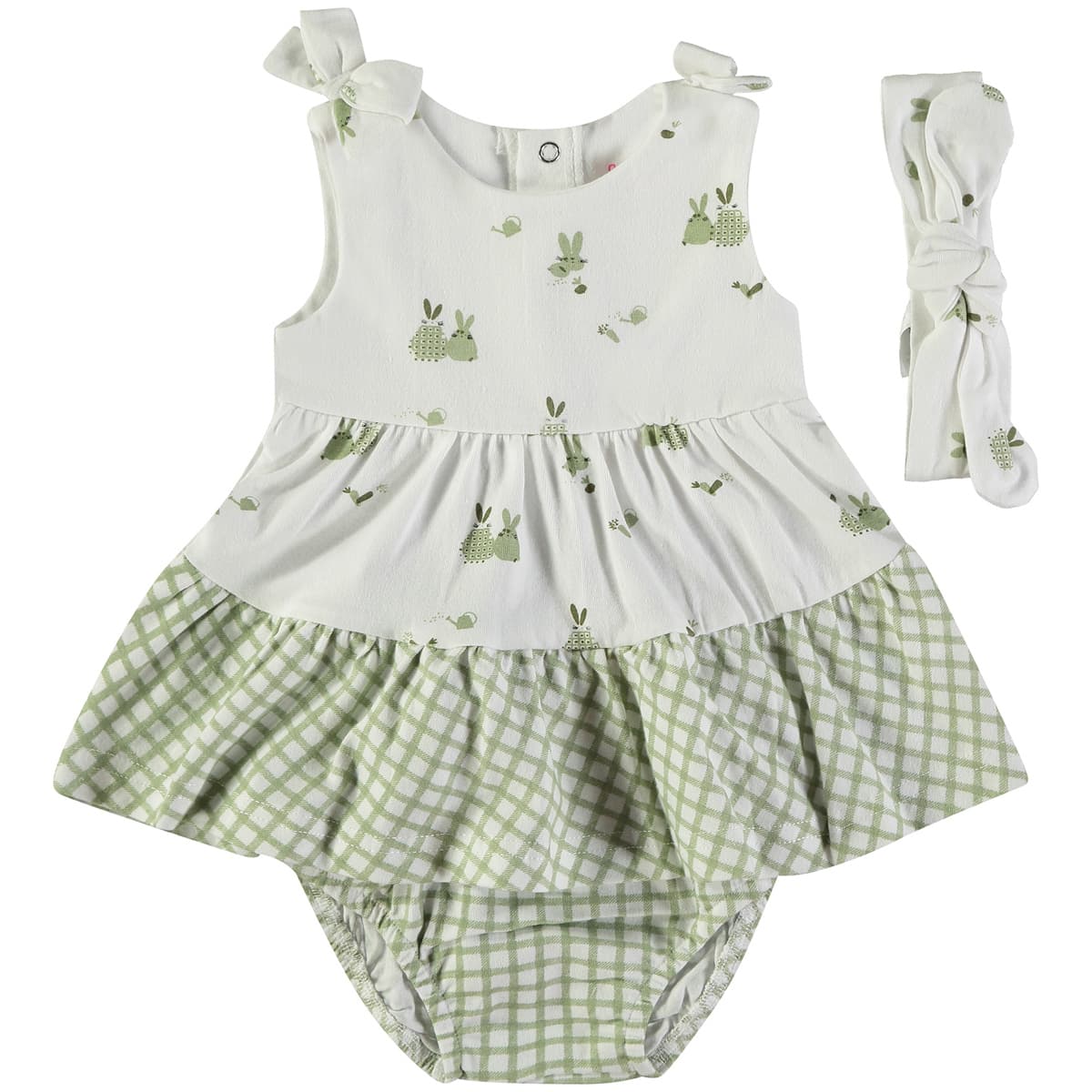 Vestido conejitos para bebé de algodón con braguita y diadema Babybol 160050