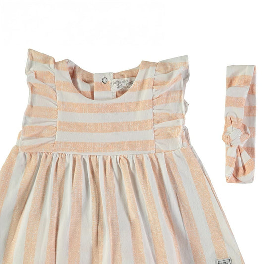 Vestido bebé de algodón a rayas con braguita y diadema Babybol 160850