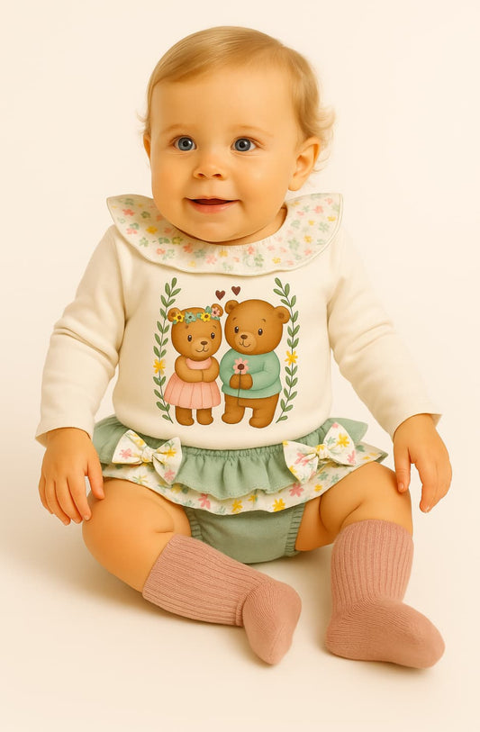 Alma Petit 522107009 Conjunto Star Baby Girl T-shirt Branca e Cuecas Tartan