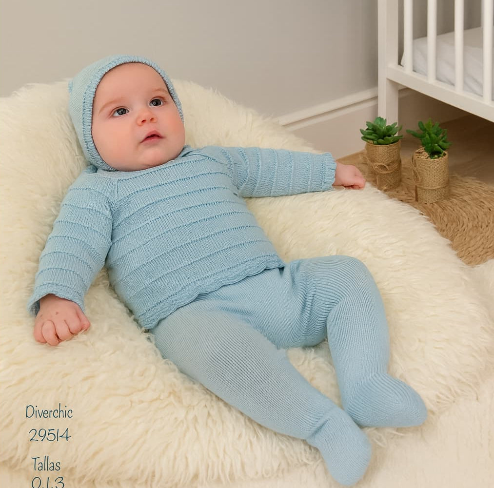 Ensemble bébé trois pièces en laine Diverchic 521129710 Celeste