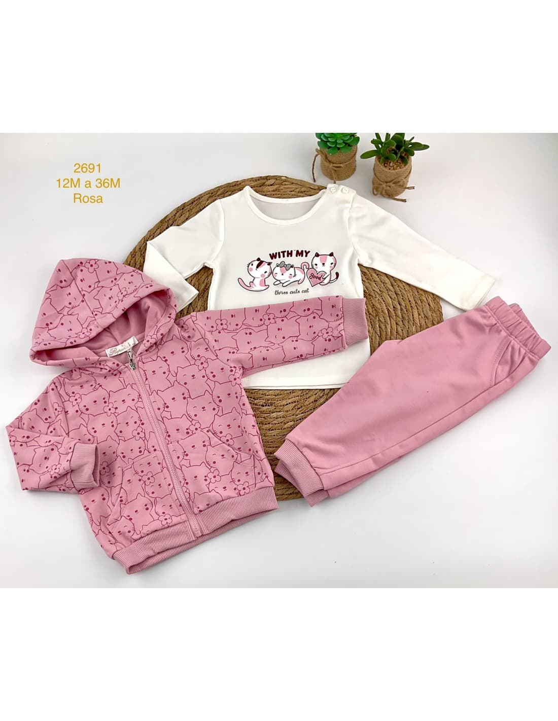 Conjunto bebé niña con capucha tres piezas 522102691 (12m a 36m)