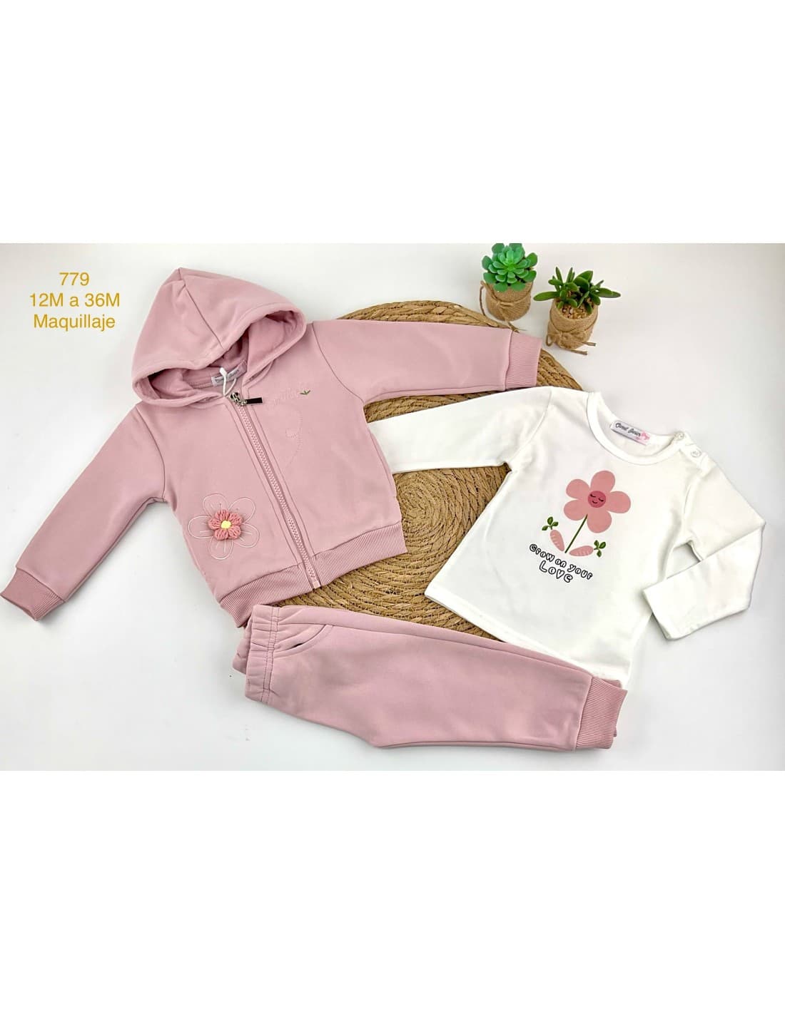 Conjunto bebé niña con capucha tres piezas flor 522100779 (12m a 36m)
