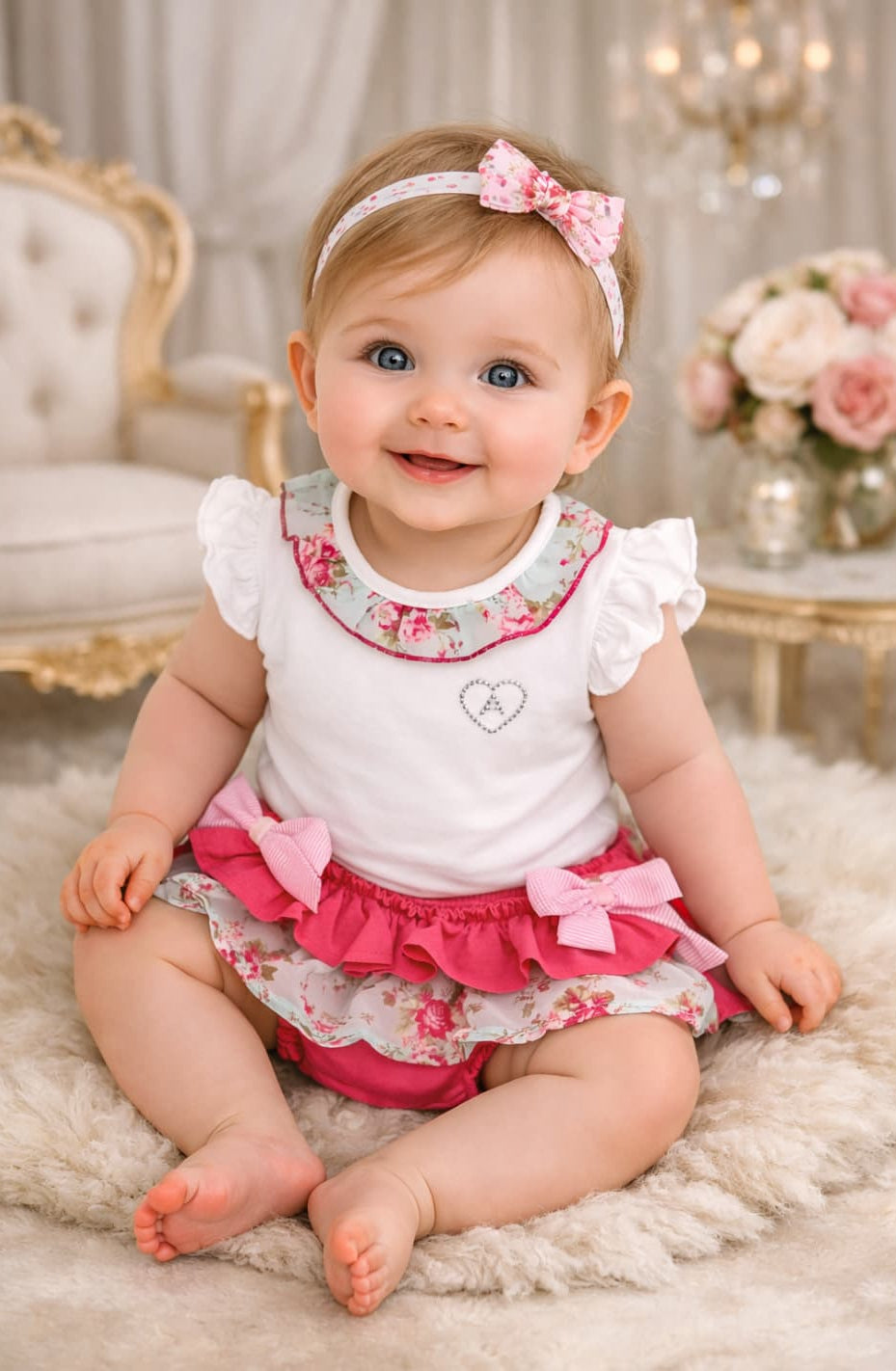 Conjunto bebé niña flores y rayas camiseta y braguita – Alma Petit 622005012