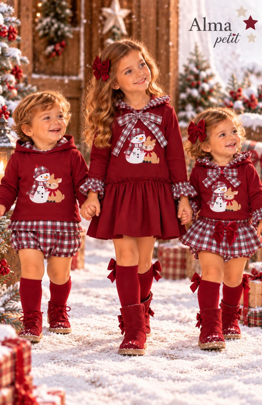 Vestido navideño para niña con capucha y falda con vuelo Alma Petit (Ref. 622108040)