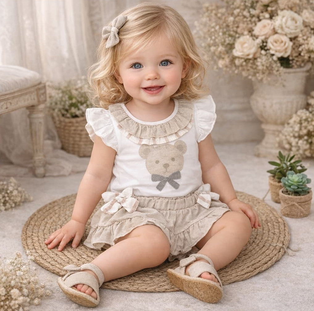 Conjunto bebé niña osito camiseta y falda con braguita – Alma Petit 622005009