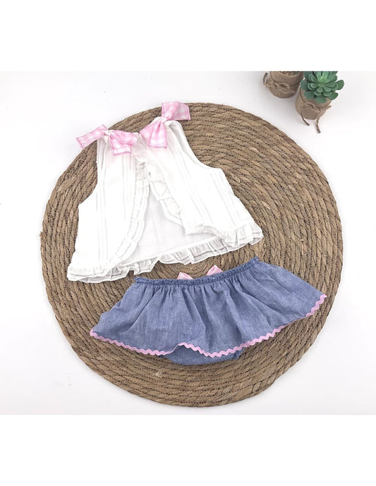 Conjunto bebé niña plumeti con falda y lazos ALMA PETIT 622005023 – Fresco, delicado y con acabado cuidado
