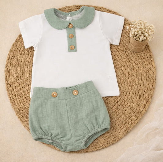 Conjunto bebé niño bambula camiseta y pantalón corto – Alma Petit 622005006