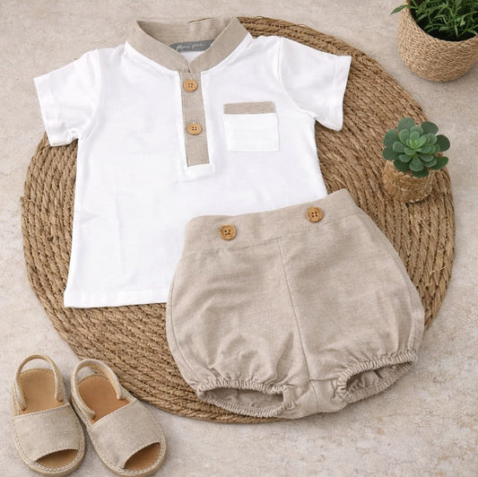 Conjunto bebé niño lino camiseta y pantalón corto – Alma Petit 622005008