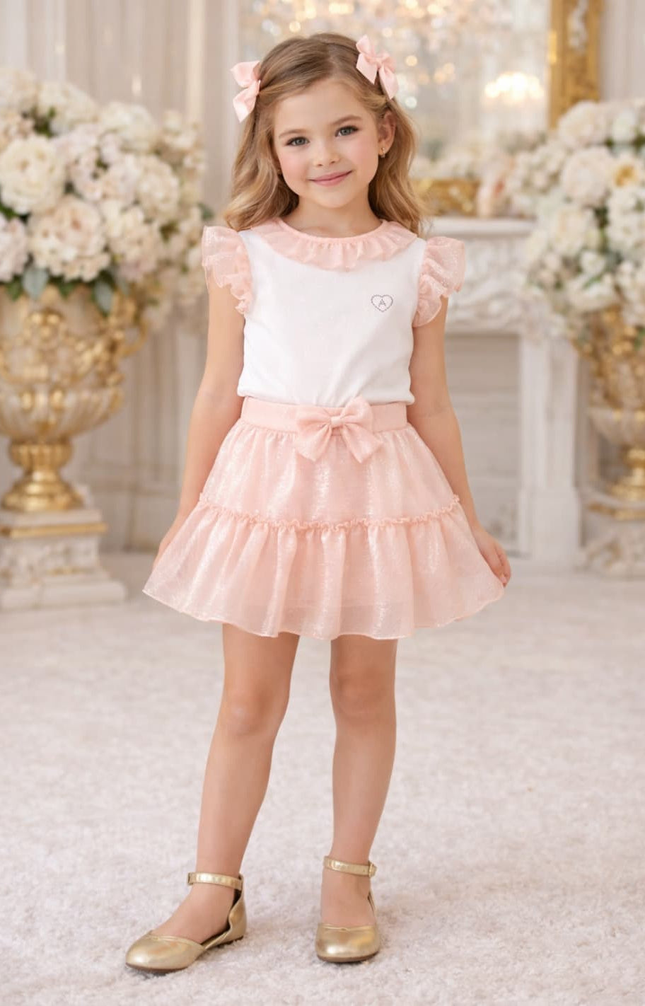 Conjunto niña elegante camiseta y falda con brillo – Alma Petit 622006022