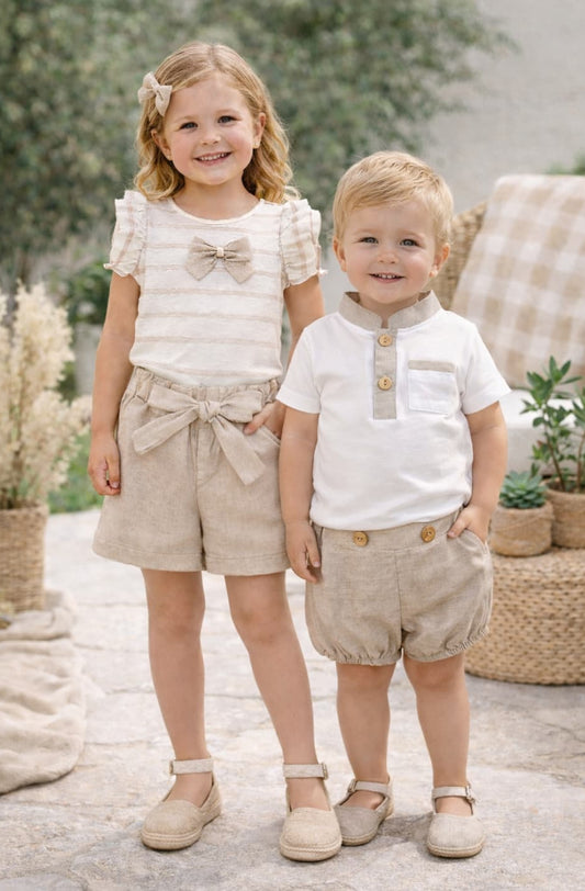 Conjunto niña rayas camiseta y short lino – Alma Petit 622005007