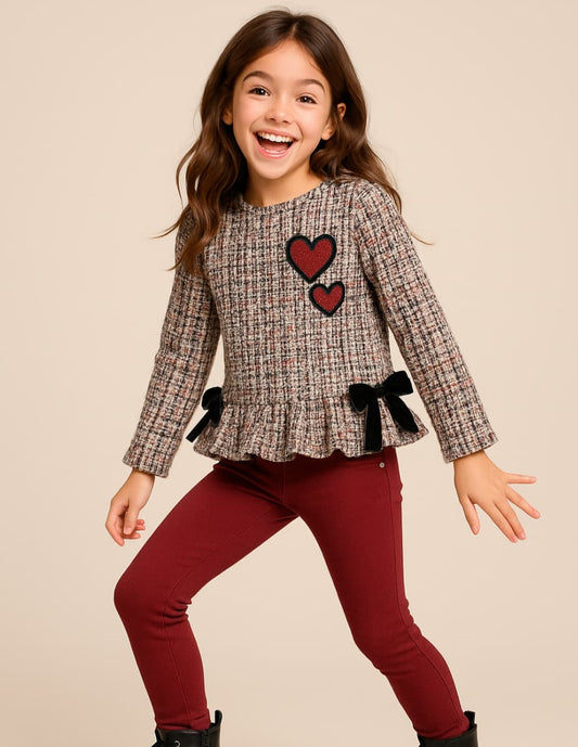 Conjunto Diverchic Brilli para menina com folhos e leggings bordeaux 3001