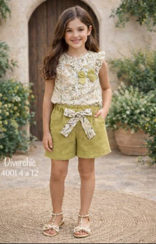 Conjunto niña con short de lino Diverchic 622004001 – Blusa estampada verano