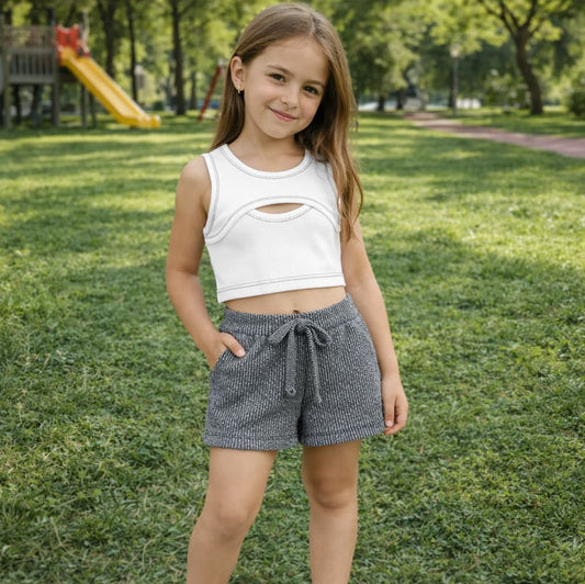 Conjunto niña top y short canalé – Cala Kids 622000012