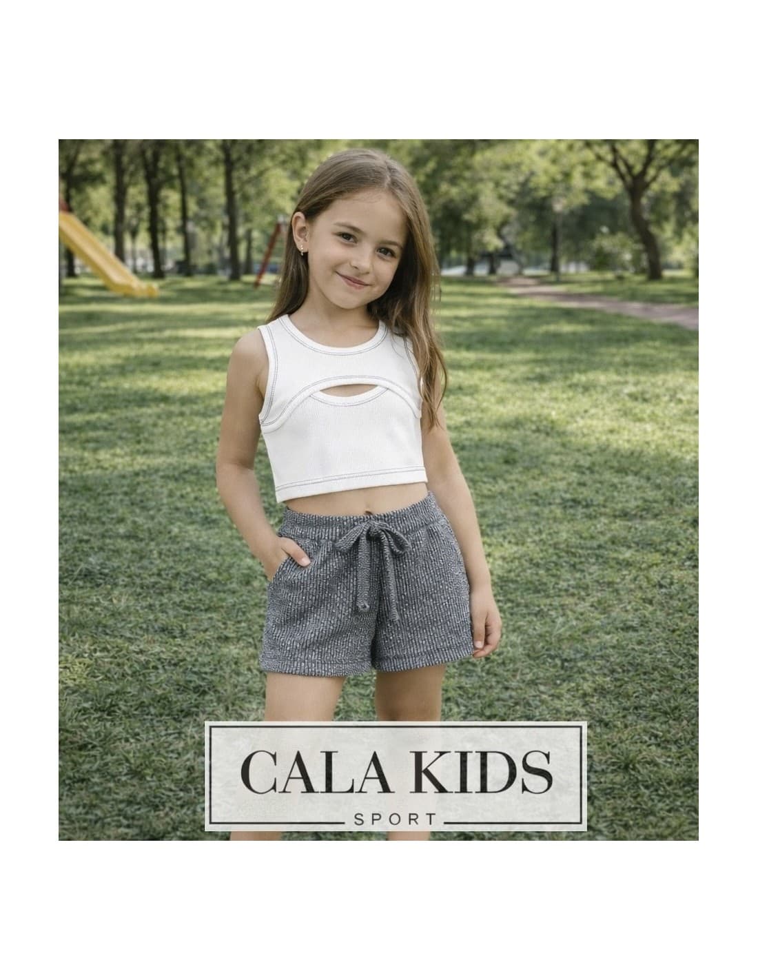 Conjunto niña top y short canalé – Cala Kids 622000012