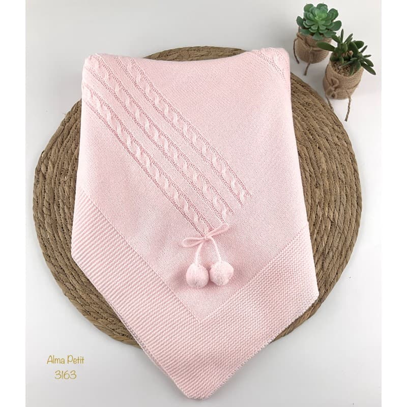Toquilla de bebé en lana con pompones (mod. 3363) Alma Petit Rosa