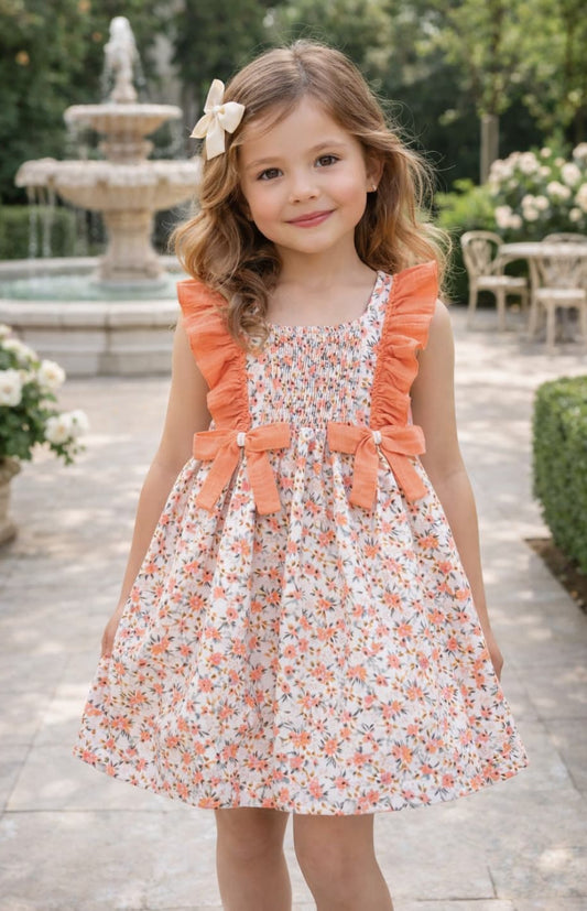 Vestido Niña salmón floral 622005002 Alma Petit
