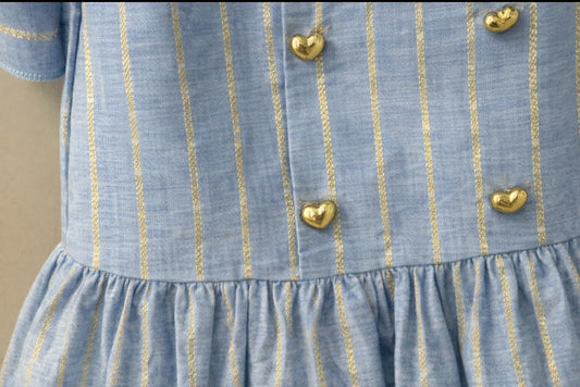 Vestido niña rayas con detalles dorados Alma Petit 622004019 – Elegante y luminoso ✨