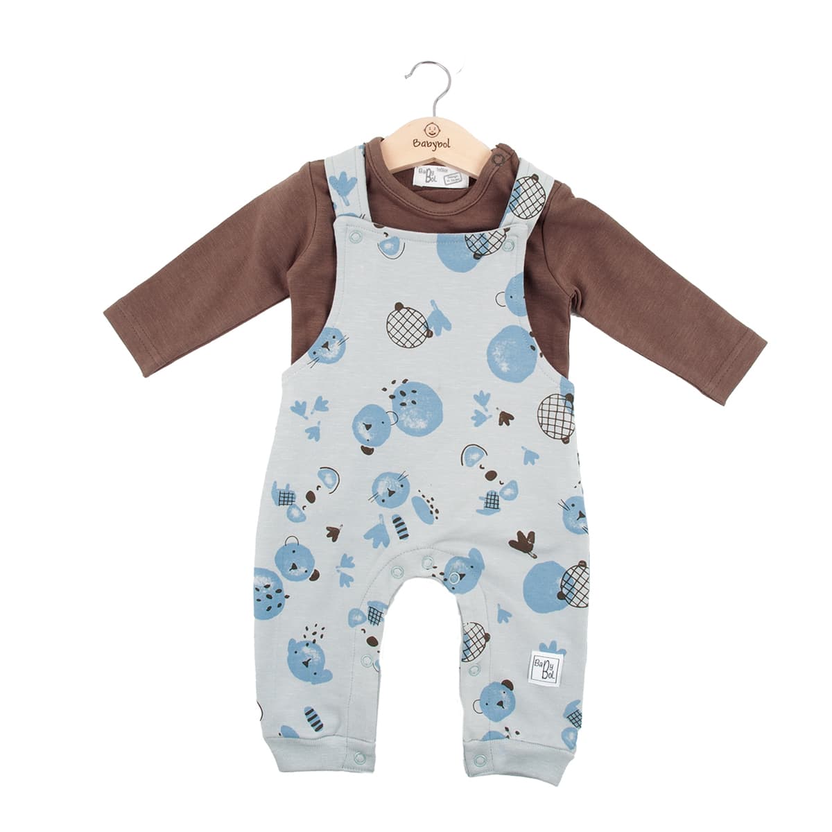 Conjunto de macacão castanho e t-shirt estampada de cão Baby Bol 250839