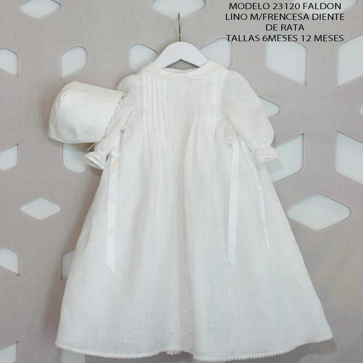Saia de Batizado Bebé com Laços e Touca – Lilus Overcast Tule (6 meses) 23168