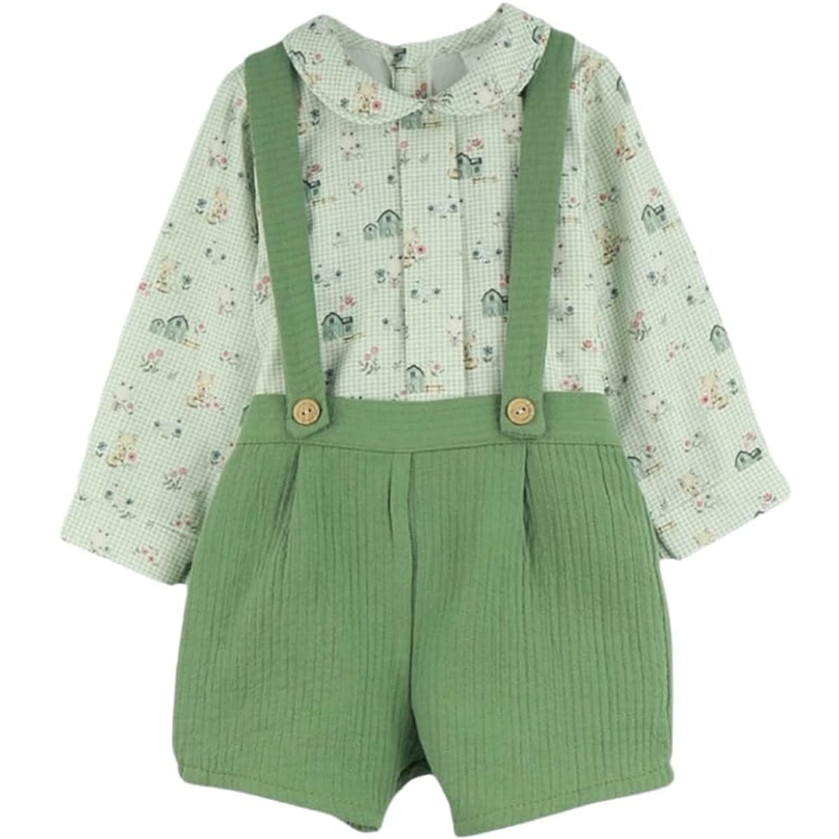 Ensemble bébé et enfant Pinocchio avec chemise verte et pantalon à bretelles à carreaux Baby-Ferr 25372 (6 mois à 5 ans)