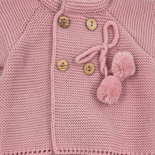 Conjunto de primera puesta para bebé con jersey, cubrepañal y capota rosa 2456 Lana 100% acrílica | MyBabyChic