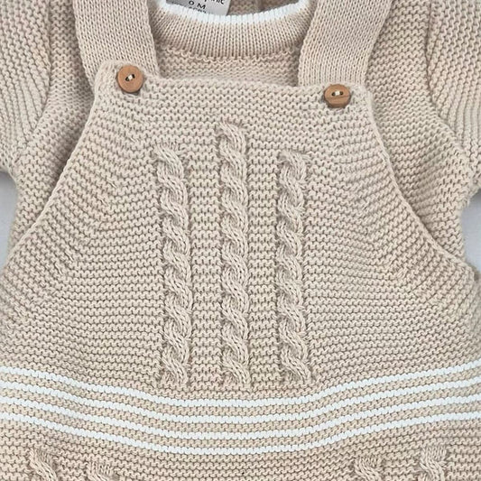 Conjunto de primera puesta para bebé con peto, jersey y capota arena Lana 100% acrílica MyBabyChic 2472