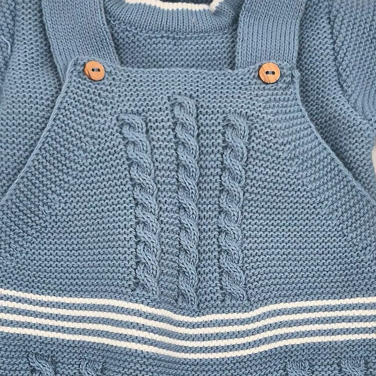 Conjunto de primera puesta azul cobalto con peto y capota Lana 100% acrílica MyBabyChic 2472
