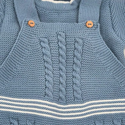 Conjunto de primera puesta azul cobalto con peto y capota Lana 100% acrílica MyBabyChic 2472