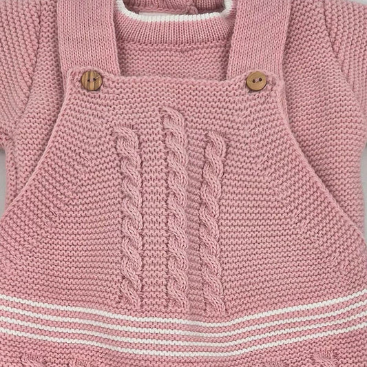 Conjunto de primera puesta rosa empolvado con peto y capota Lana 100% acrílica MyBabyChic