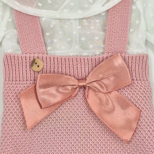 Conjunto bebé rosa con blusa de plumeti y cubrepañal Lana 100% acrílica MyBabyChic 2481