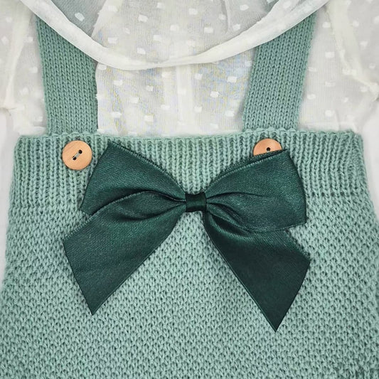 Conjunto bebé verde agua con blusa de plumeti y cubrepañal Lana 100% acrílica MyBabyChic 2481