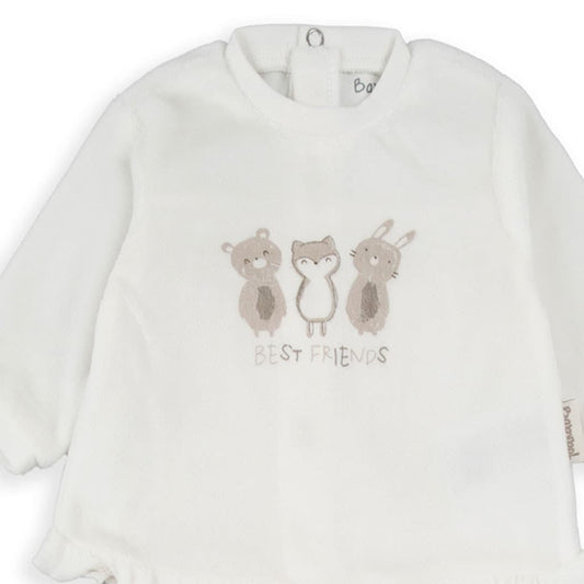 Pijama Baby Bol Fleece Best Friends com legging bege e t-shirt bordada 250003