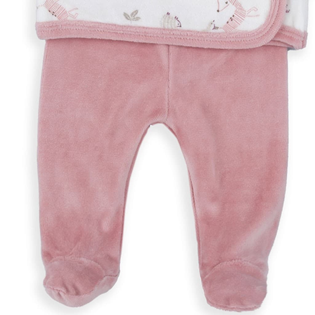 Pijama de bebé em lã para bebé com raposas cor-de-rosa e fecho cruzado e leggings 250012