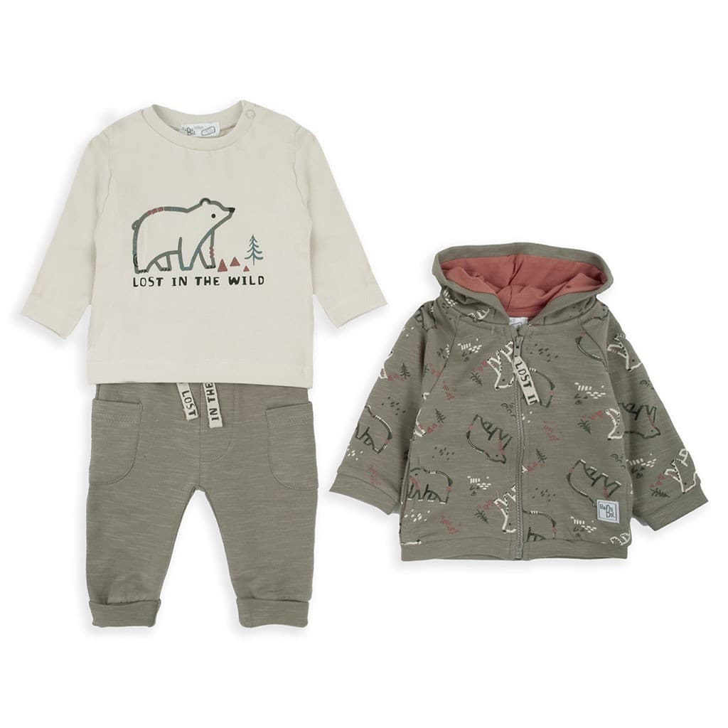 Conjunto bebé 3 piezas Baby Bol Chaqueta con capucha, camiseta y pantalón 250844
