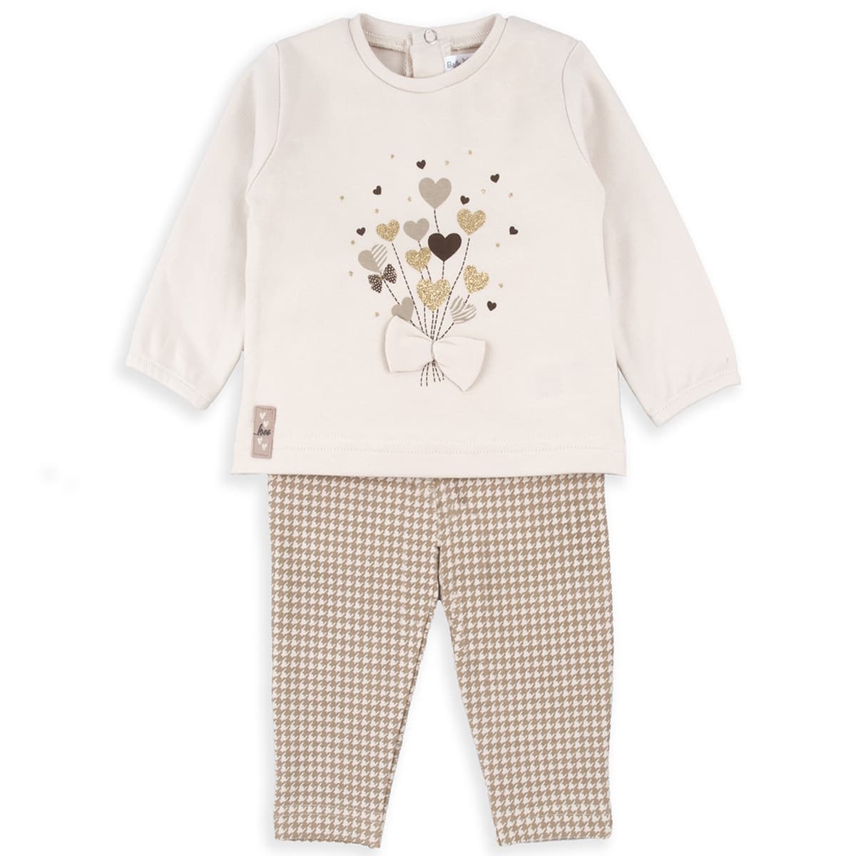 Conjunto Babybol 251028 para menina com sweatshirt com laço e malha pied de poule