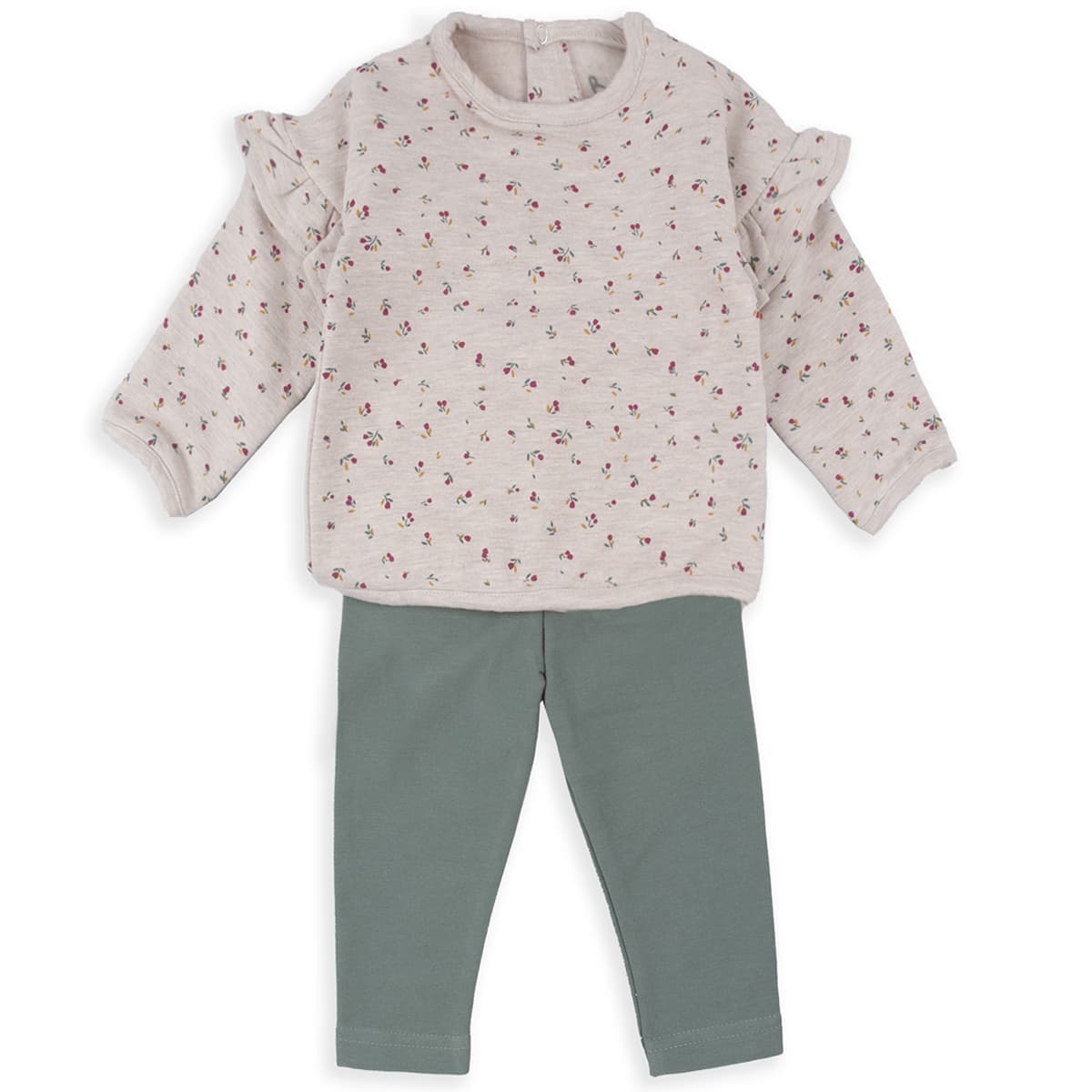 Conjunto infantil niña BABYBOL con camiseta estampada y leggings verdes 251054