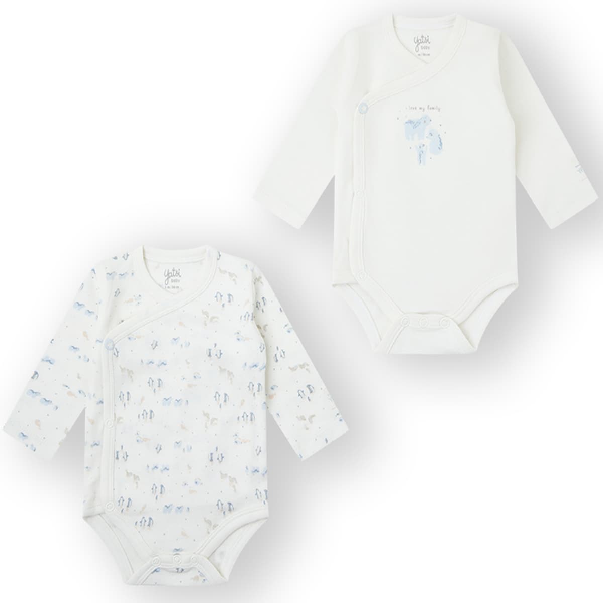 Conjunto de 2 Bodys Yatsi Baby Manga Longa Cruzados 25200106 Branco e Estampado Pinguim