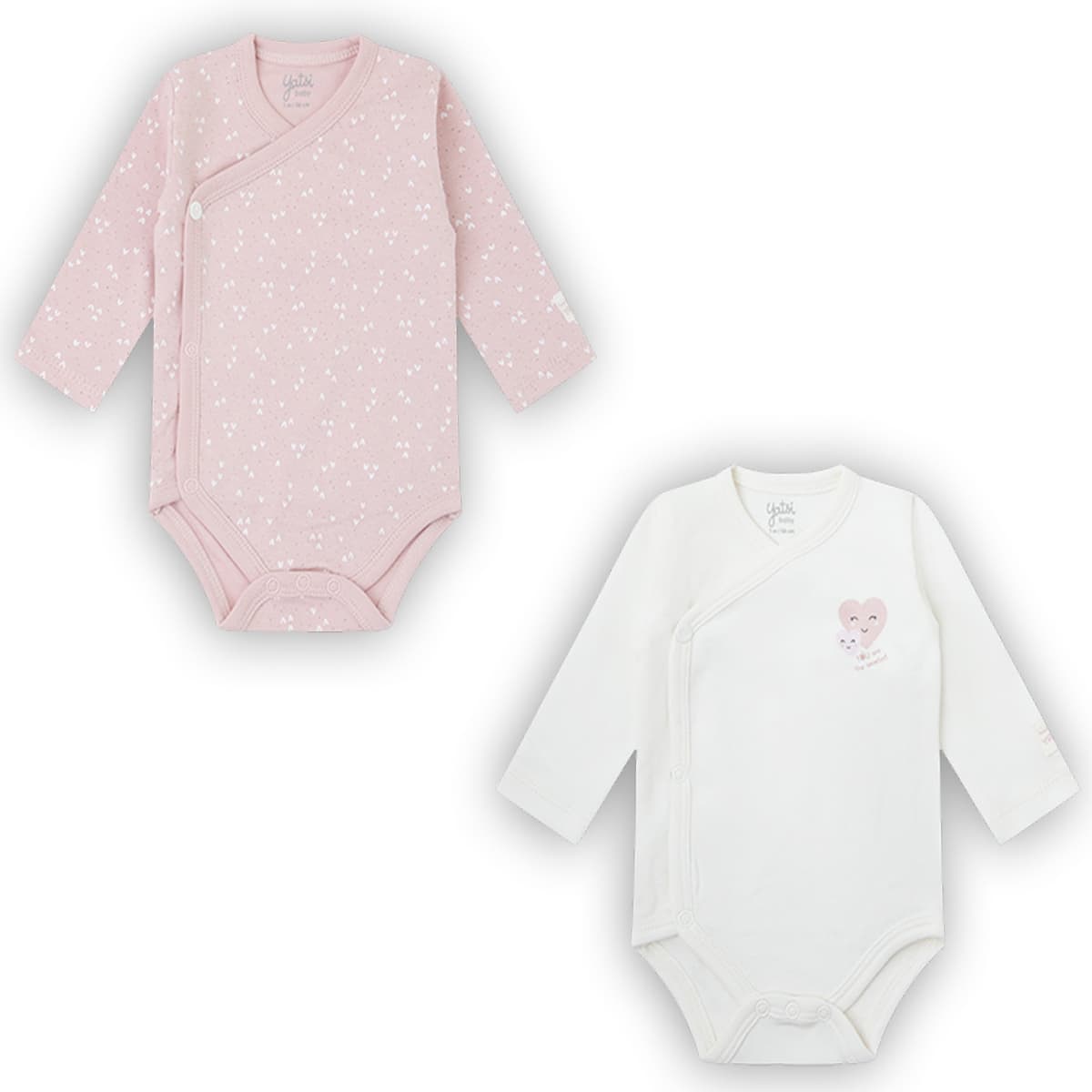 Conjunto de 2 bodies cruzados de manga comprida Yatsi Baby 25200111 rosa e branco