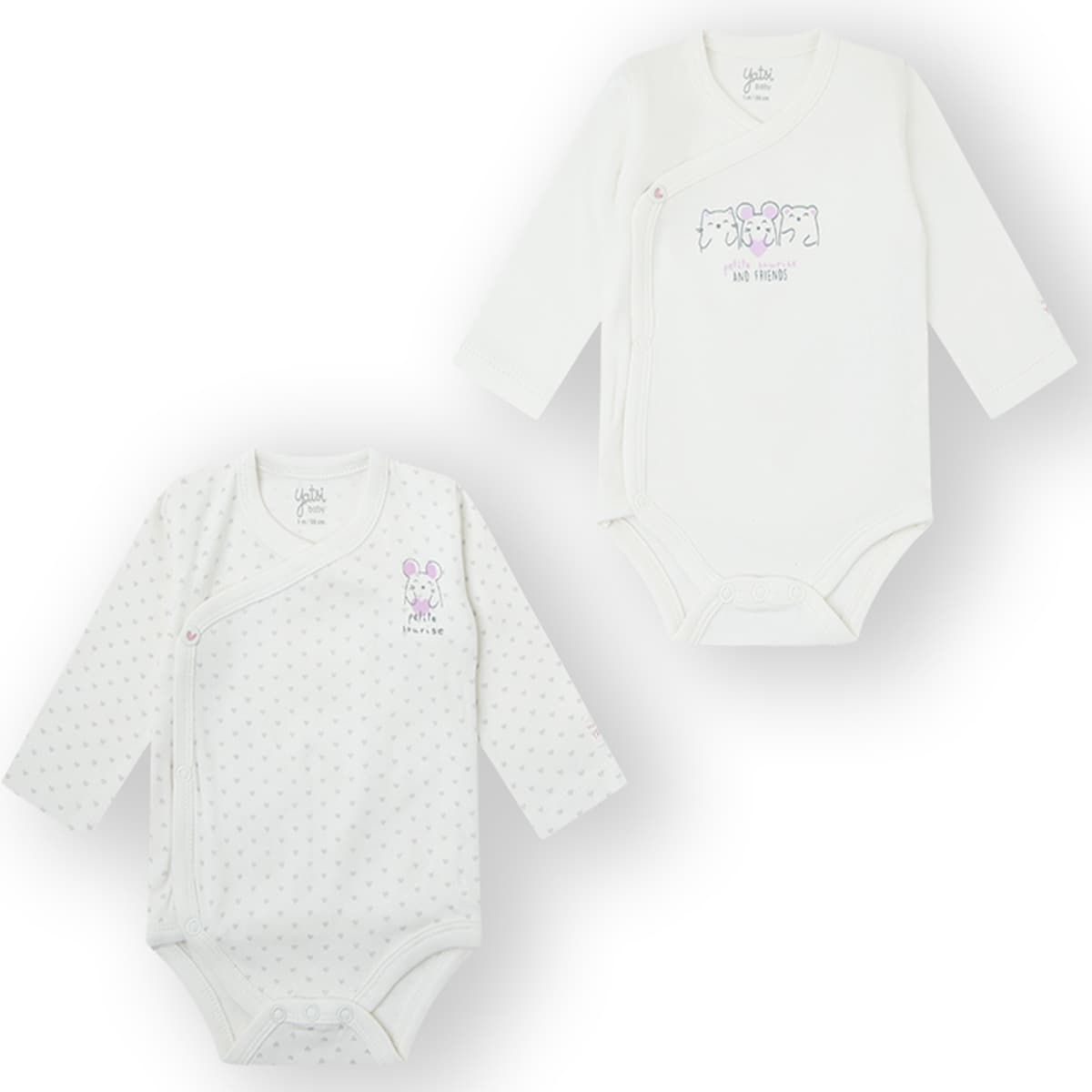 Set 2 Bodies Cruzados Manga Larga Yatsi Baby 25200113 Blanco & Estampado Ratoncitos