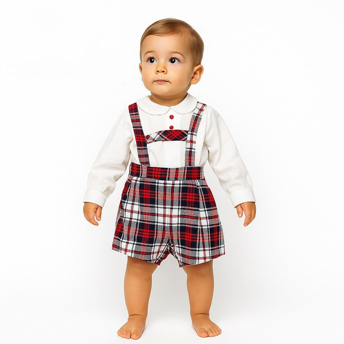 Conjunto bebé menino com suspensórios Baby Ferr 522125365 Camisola estampada e calças em bombazine