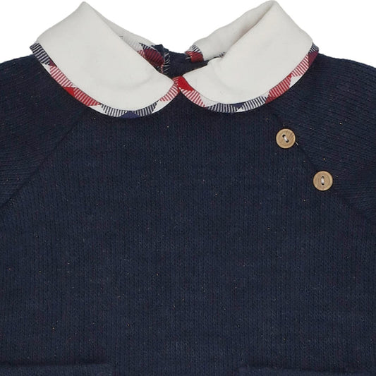 Conjunto Baby-Ferr Azul Marinho com T-Shirt em Tricô e Macacão Xadrez 25389 (3 a 36 meses)