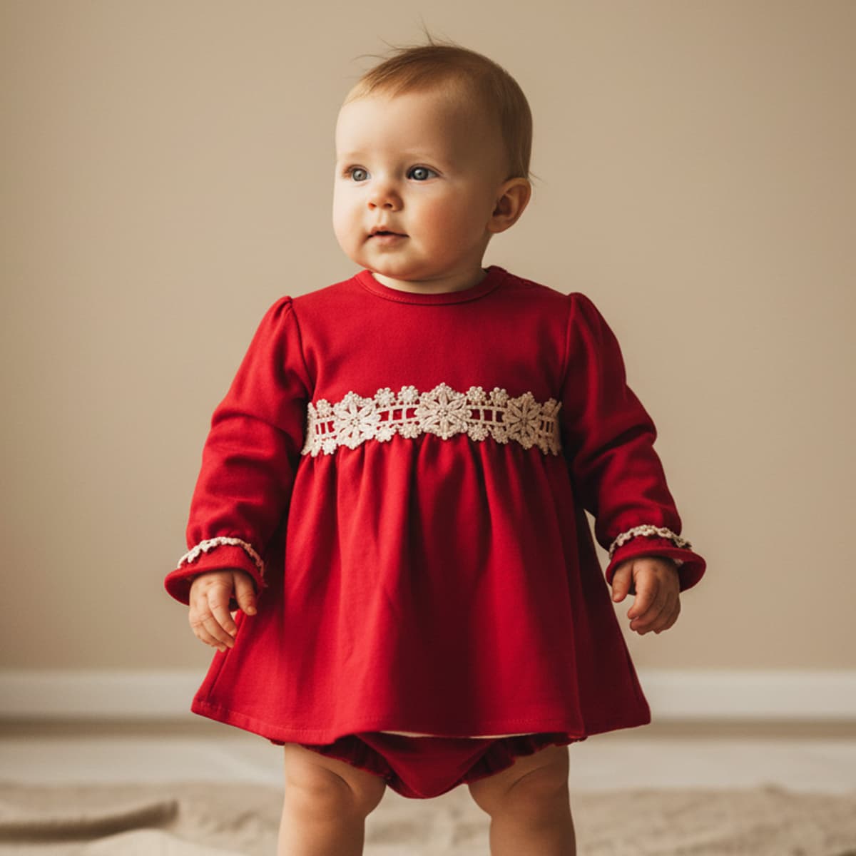 Robe bébé en dentelle fleurie bordeaux Baby Ferr 25440 (3 à 36 mois)