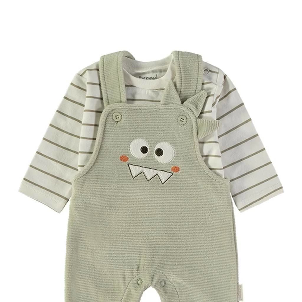 Conjunto de bebé dos piezas con camiseta de rayas y peto tundosado verde Baby Bol (Ref. 260057)
