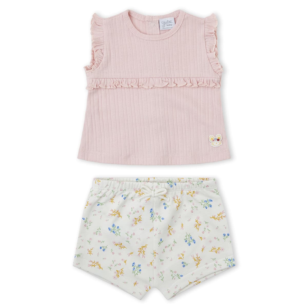 Conjunto bebé rosa con textura y short floral – Yatsi 26110872 (1 a 18 meses)