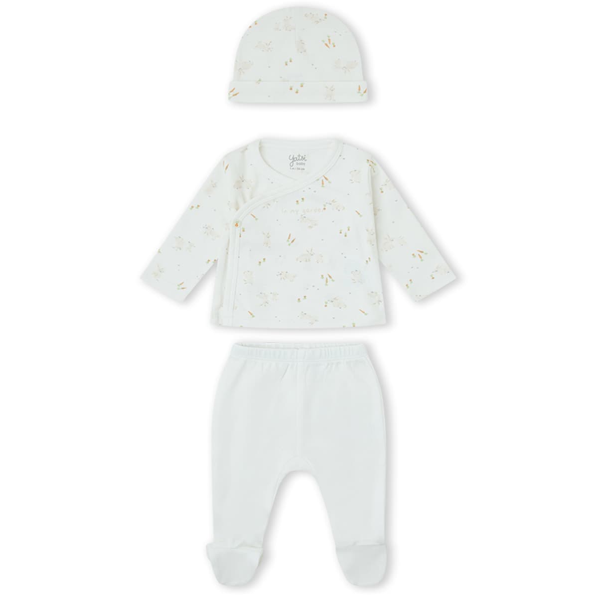 Conjunto de primera puesta para recién nacido de 3 piezas con gorro, camiseta y polaina Yatsi Baby Referencia 26200002 - Diseñado en España