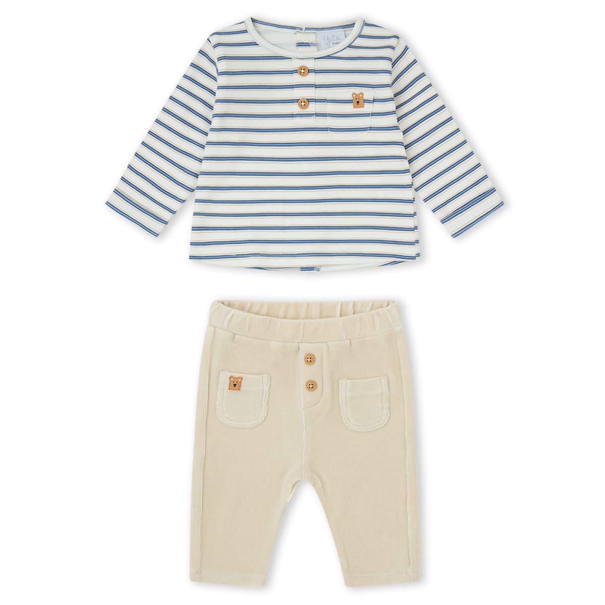 Conjunto marinero para bebé de camiseta a rayas y pantalón de micropana beige Yatsi Baby Referencia 26201026 - Diseñado en España