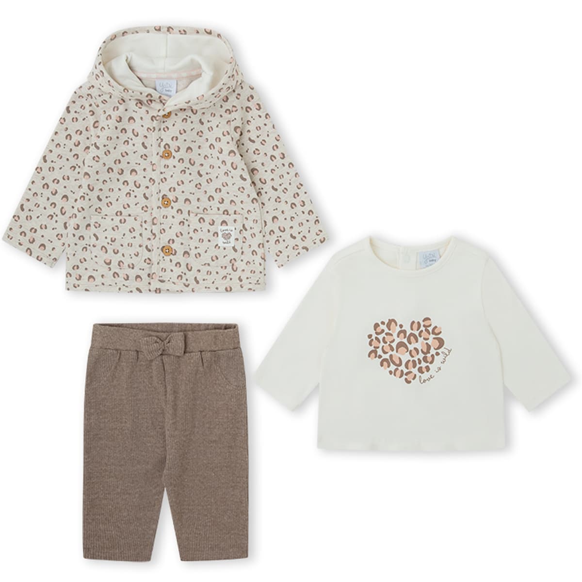 Conjunto de tres piezas para bebé con chaqueta, camiseta y pantalón Yatsi Baby Referencia 26201502 - Diseñado en España